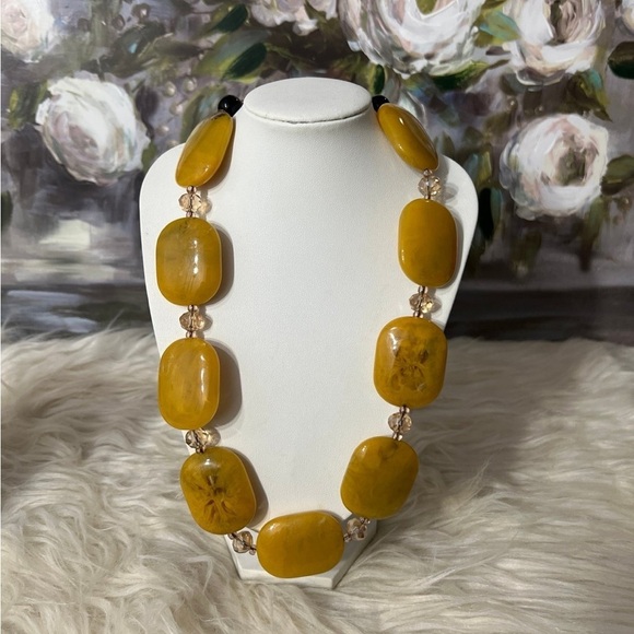 BOHEMIAN Mustard and Black Flat Stone Women’s Necklace, NWOT - Picture 1 of 7